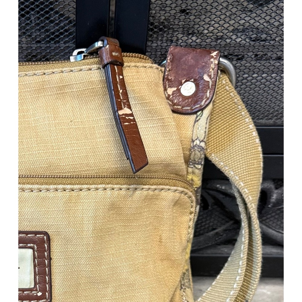 Fossil Canvas Crossbody Bag Tan Patchwork Lined Small Purse Leather Wear - Picture 7 of 7